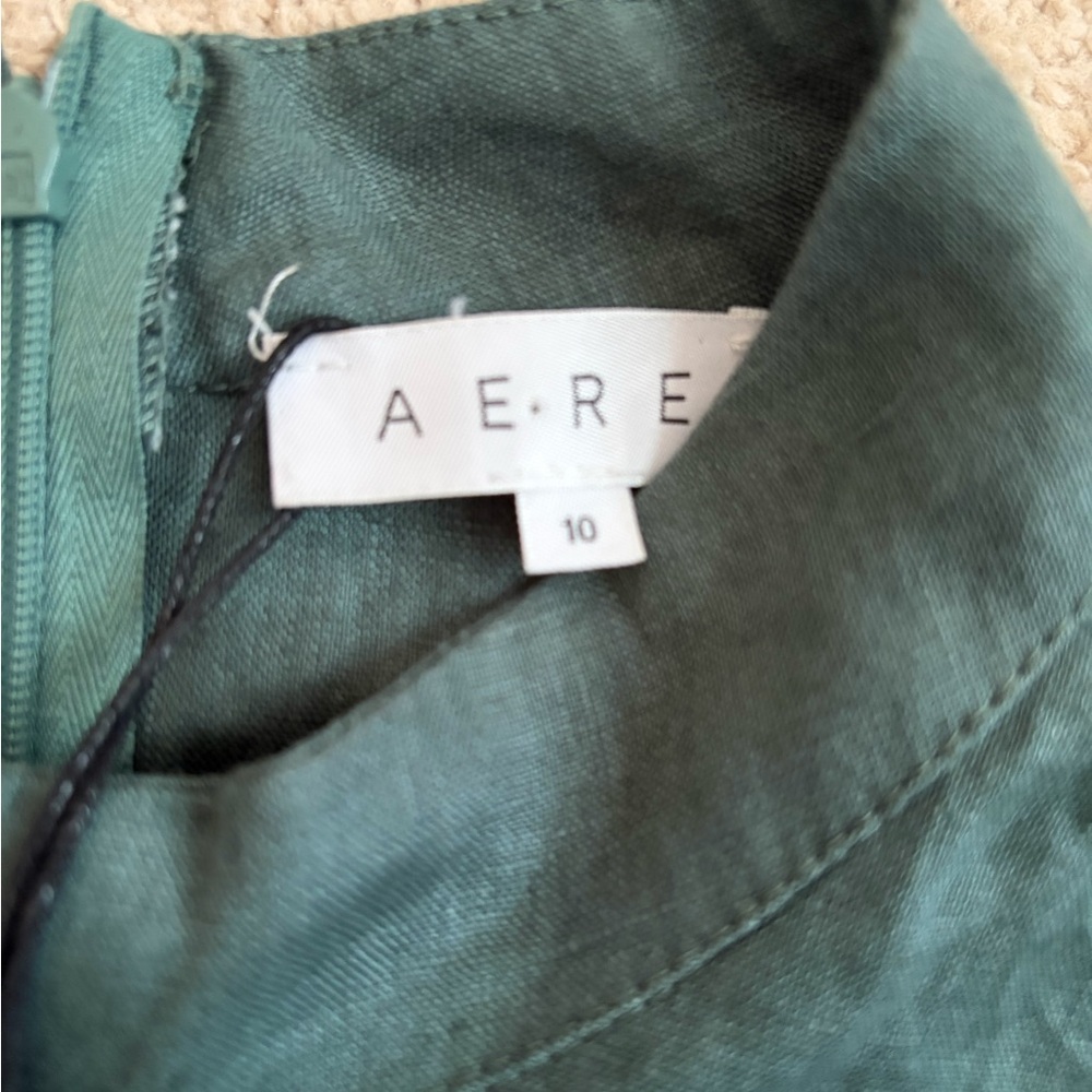 AERE NWT 100% Linen Frill Sleeve Botanical Green Blouse Women's Sz 10 Resort - Picture 4 of 10